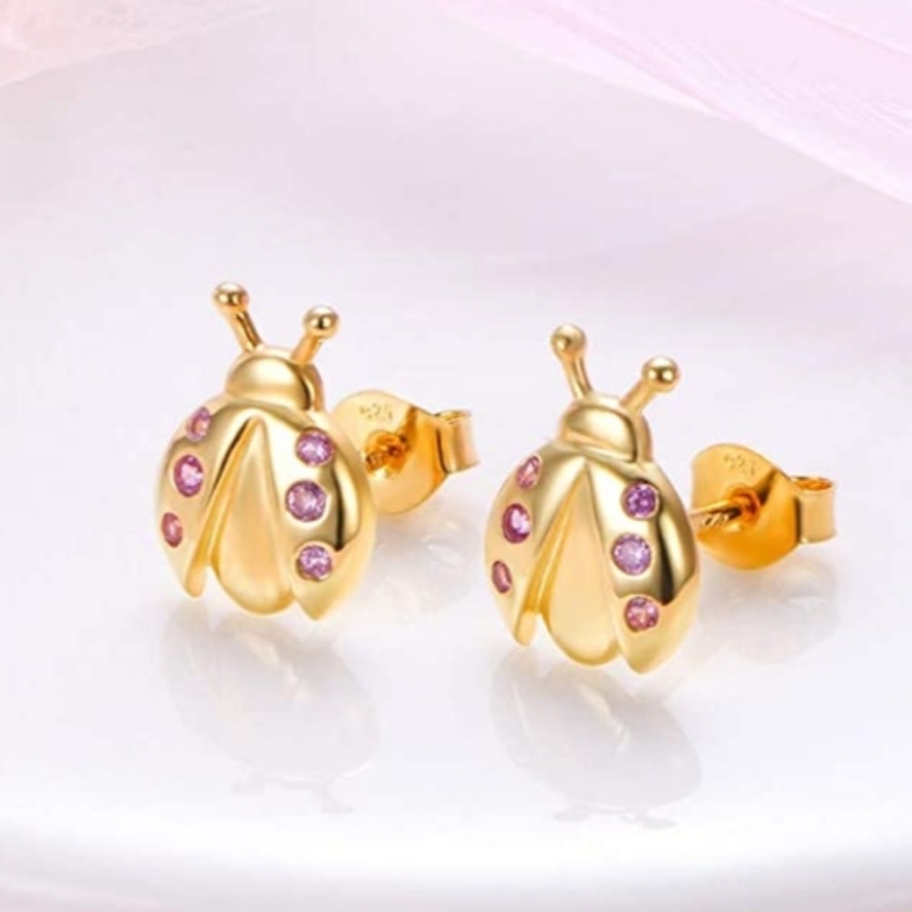 NEW S925 Ladybug Post Earrings